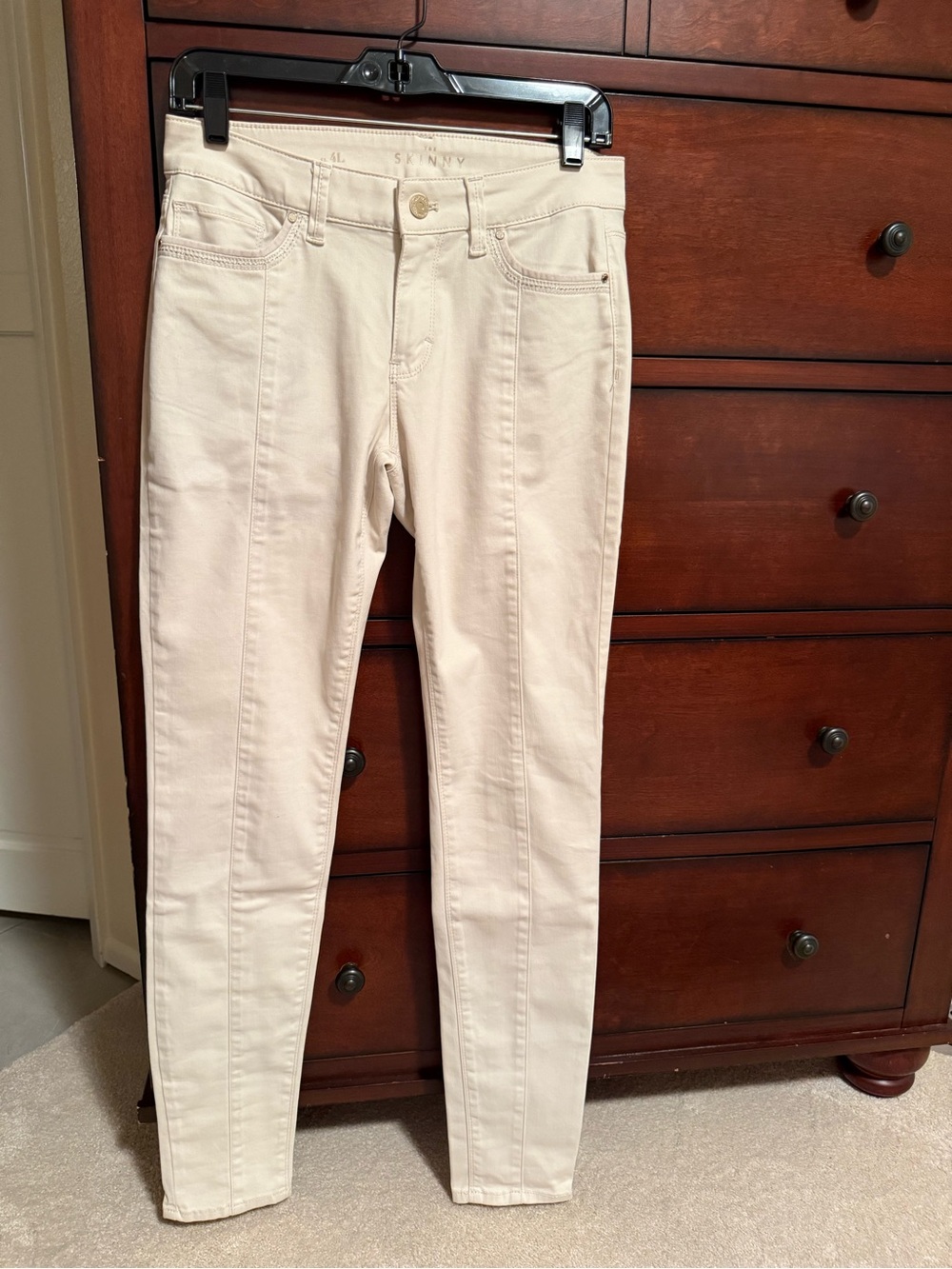 White House Black Market Skinny High-Rise Jeans in Cream